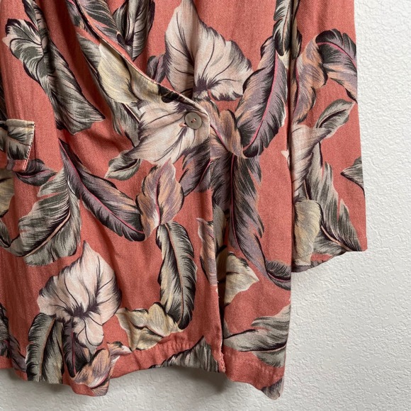 Beach Riot Women Coral Pink Tropical Palm Leaf Wrap Mini Dress Blazer Small - Picture 3 of 7